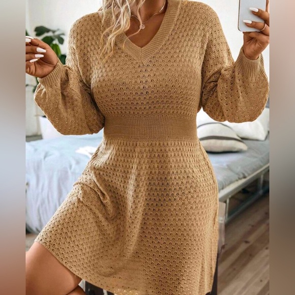 SHEIN Dresses & Skirts - SHEIN LUNE Plus Pointelle Knit Drop Shoulder Sweater Dress, tan, size 0XL